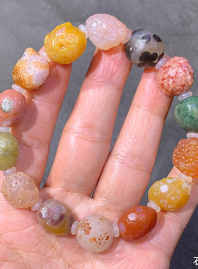 天然戈壁石精品奇石阿拉善石 多彩玛瑙原石 花眼 手串手链 民族风