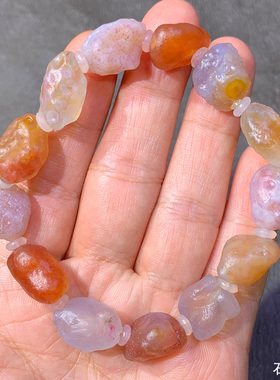 天然戈壁石 阿拉善玛瑙原石 奇石 少女粉糖心 手串 手链