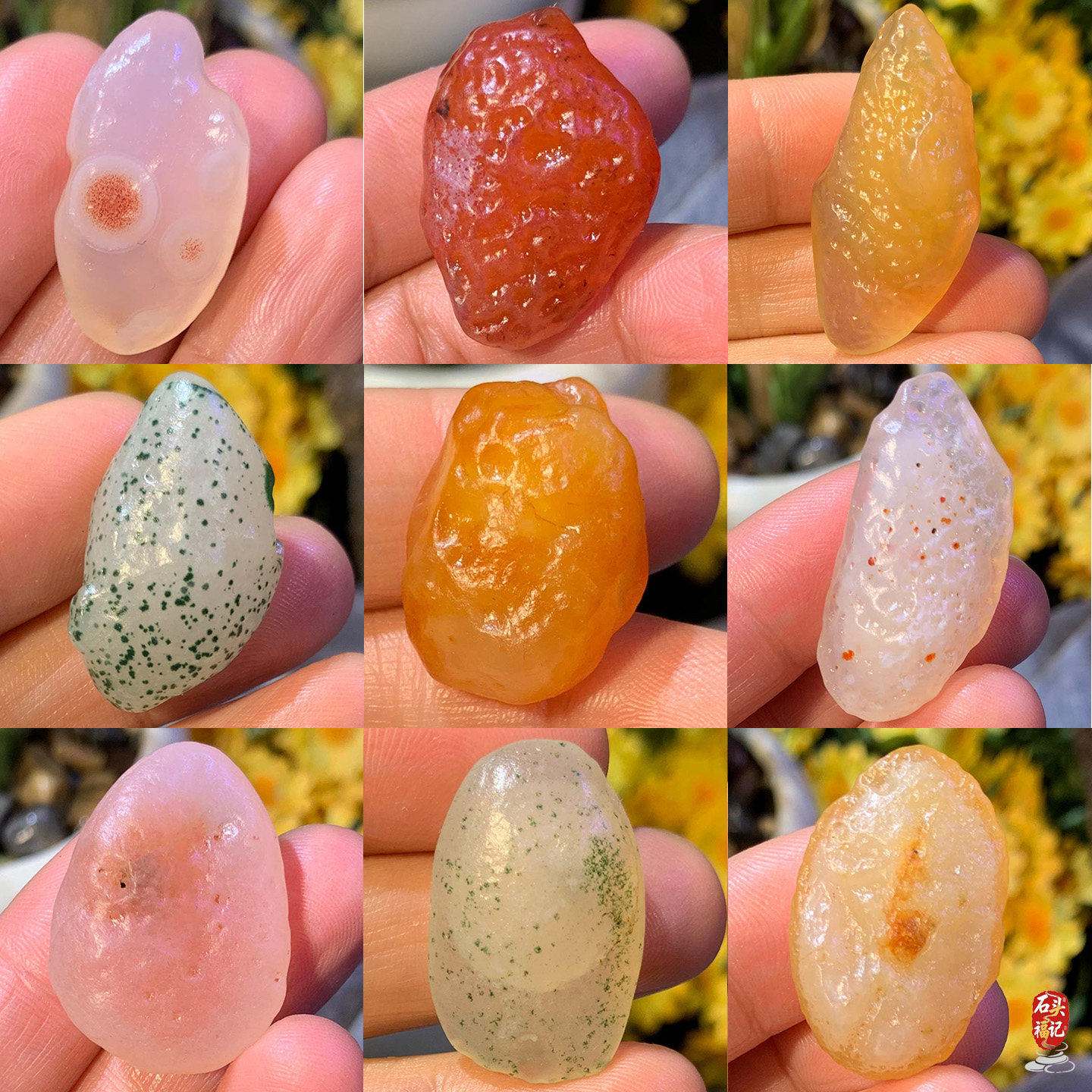 天然原石戈壁石草莓枣红糖心彩色奇石葡萄干阿拉善玛瑙