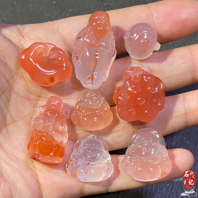 南红手工雕刻 DIY配件 项链手链吊坠 挂件 冰粉透明项坠