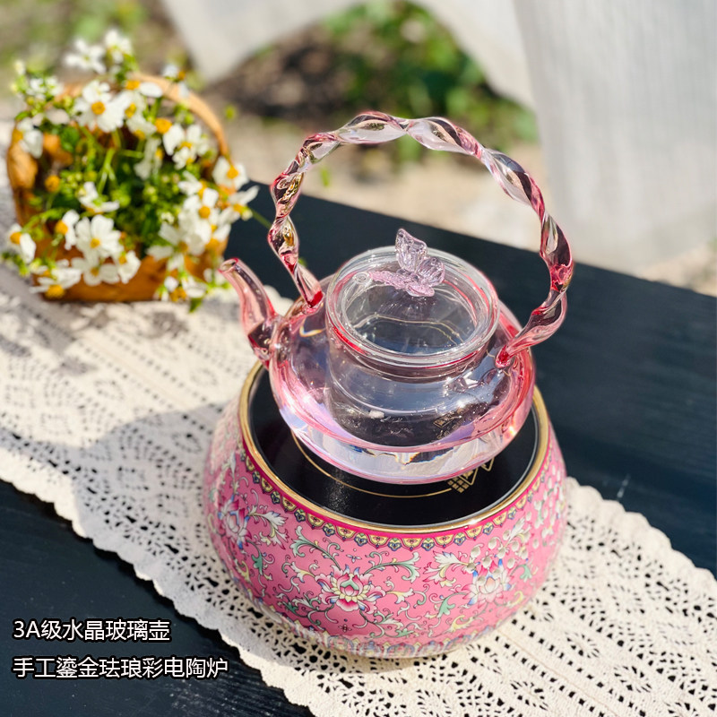 潮州非遗珐琅彩电陶炉自动煮茶器
