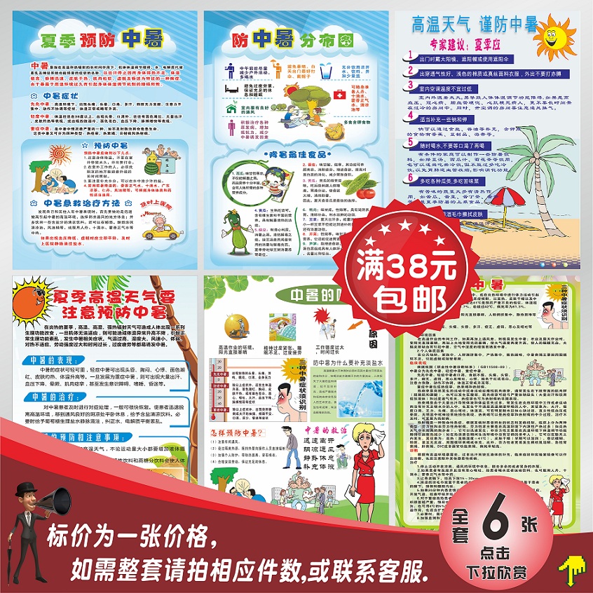 医院社区夏季防暑降温健康教育海报宣传栏预防中暑急救知识墙贴
