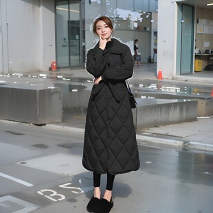 新款2024冬季韩版爆款长款过膝羽绒棉服女收腰显瘦轻薄棉衣外套女
