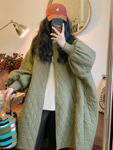 菱形格保暖风衣 宽松外套女中长款 2025年春秋季 圆领轻又暖廓形大码