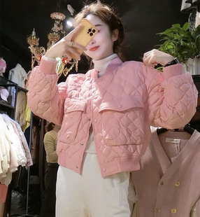 轻薄棉服女2025秋冬新款 棉衣百搭立领粉色小个子棉服外套潮 短款