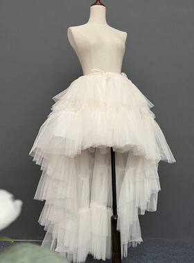 前短后长两穿拖尾一片式可拆卸后蛋糕蓬蓬半身裙走秀活动拍照