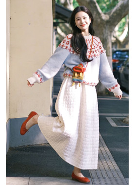 小个子香风冬装穿搭一整套装费尔岛毛衣连衣裙子女秋冬季2026新款