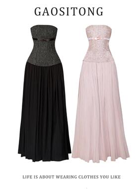 GAOSITONG 法式覆古小香风抹胸连衣裙女秋冬2025千金感修身礼服裙