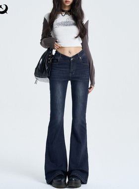 TGXQ微喇牛仔裤女2026年新款时尚潮流v腰辣妹美式复古低腰喇叭裤