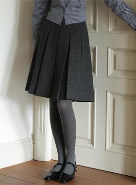 覆古前后两穿百搭高腰羊毛混纺毛呢百褶裙女秋新款a字半身裙中裙