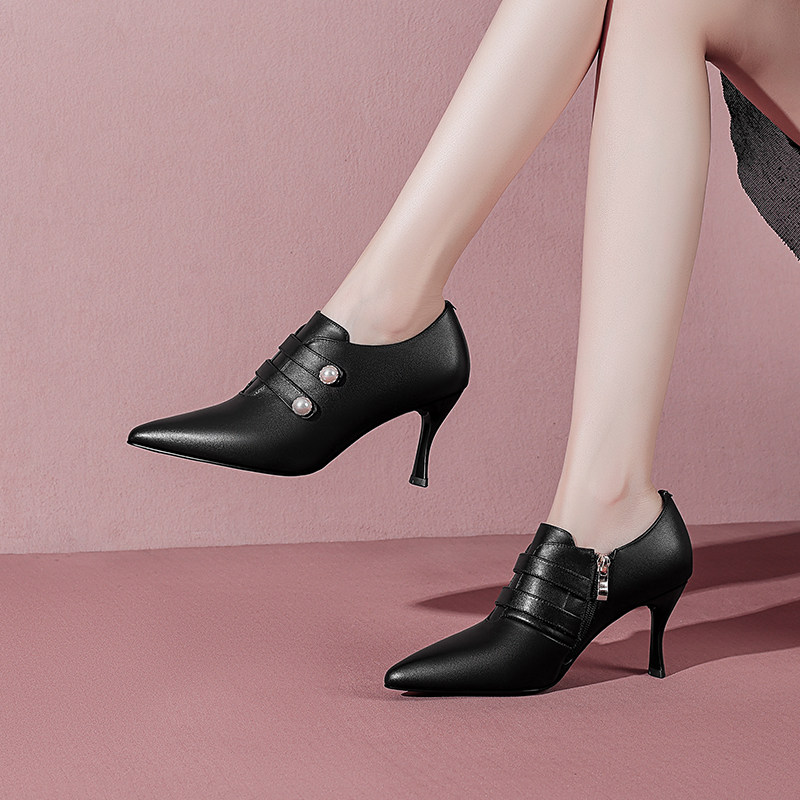 【柔软牛皮】2026早春新款细跟黑色高跟鞋深口单鞋女罐罐鞋窝窝鞋