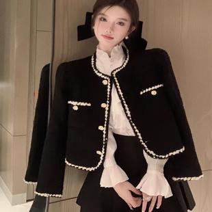 2024秋冬季气质名媛小个子休闲短款上衣法式小香风外套女长袖圆领