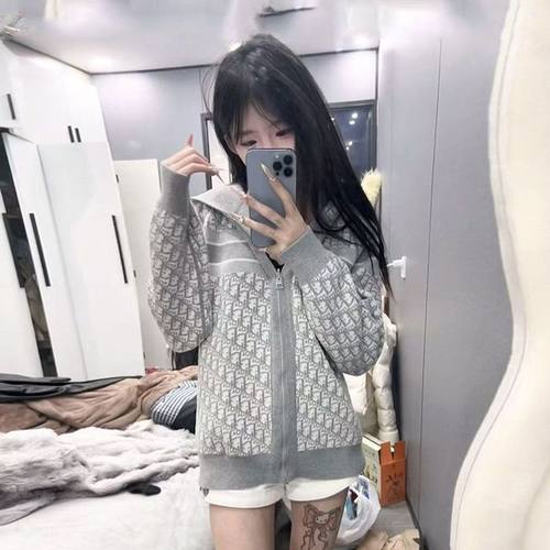 快手网红同款套装休闲老花满印字母拉链连帽针织外套+吊带背心女