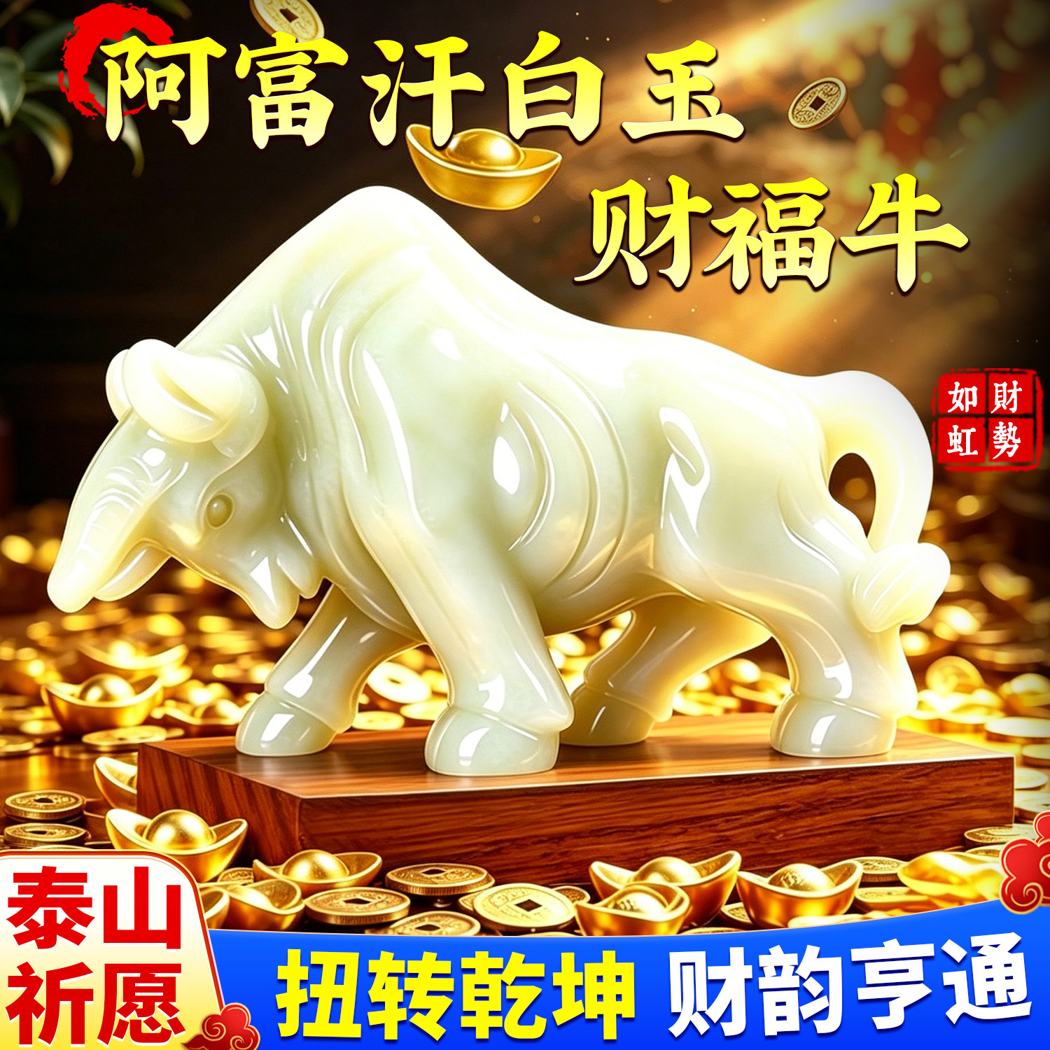 天然阿富汗玉招财牛摆件补角