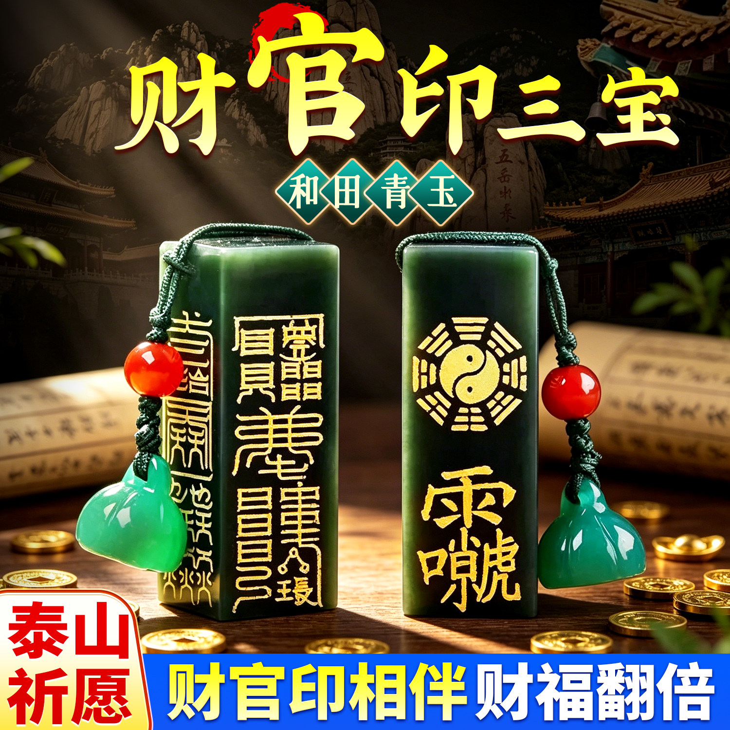 官印挂件吊坠男款佩戴招财官印三宝和田玉汽车钥匙扣摆件平安印章