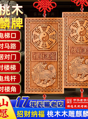 桃木麒麟门牌木雕质太极八卦镜