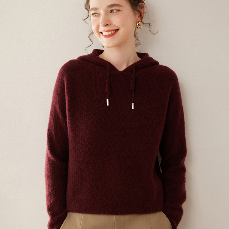 软糯轻奢baby小山羊绒帽衫女加厚针织宽松卫衣连帽毛衣宽松打底