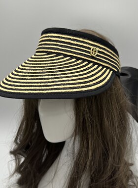 帽子遮阳帽夏季条纹紫外线防晒沙滩太阳帽蝴蝶结显瘦亲子空顶草帽
