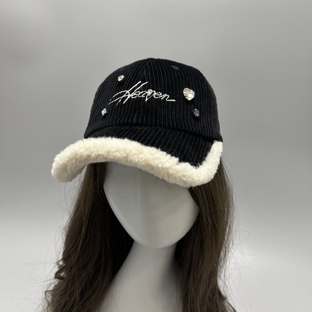 字母闪钻美拉德鸭舌帽女2025新款大头围棒球帽子女秋冬户外保暖帽