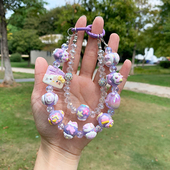 网红双层奶油手绘串透明珠手机挂件链条装 饰钥匙扣箱包配件礼物美