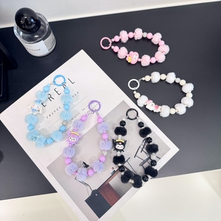 秋冬可爱卡通公仔毛绒球手工串珠手机挂件链条包包配饰ccd绳子扣