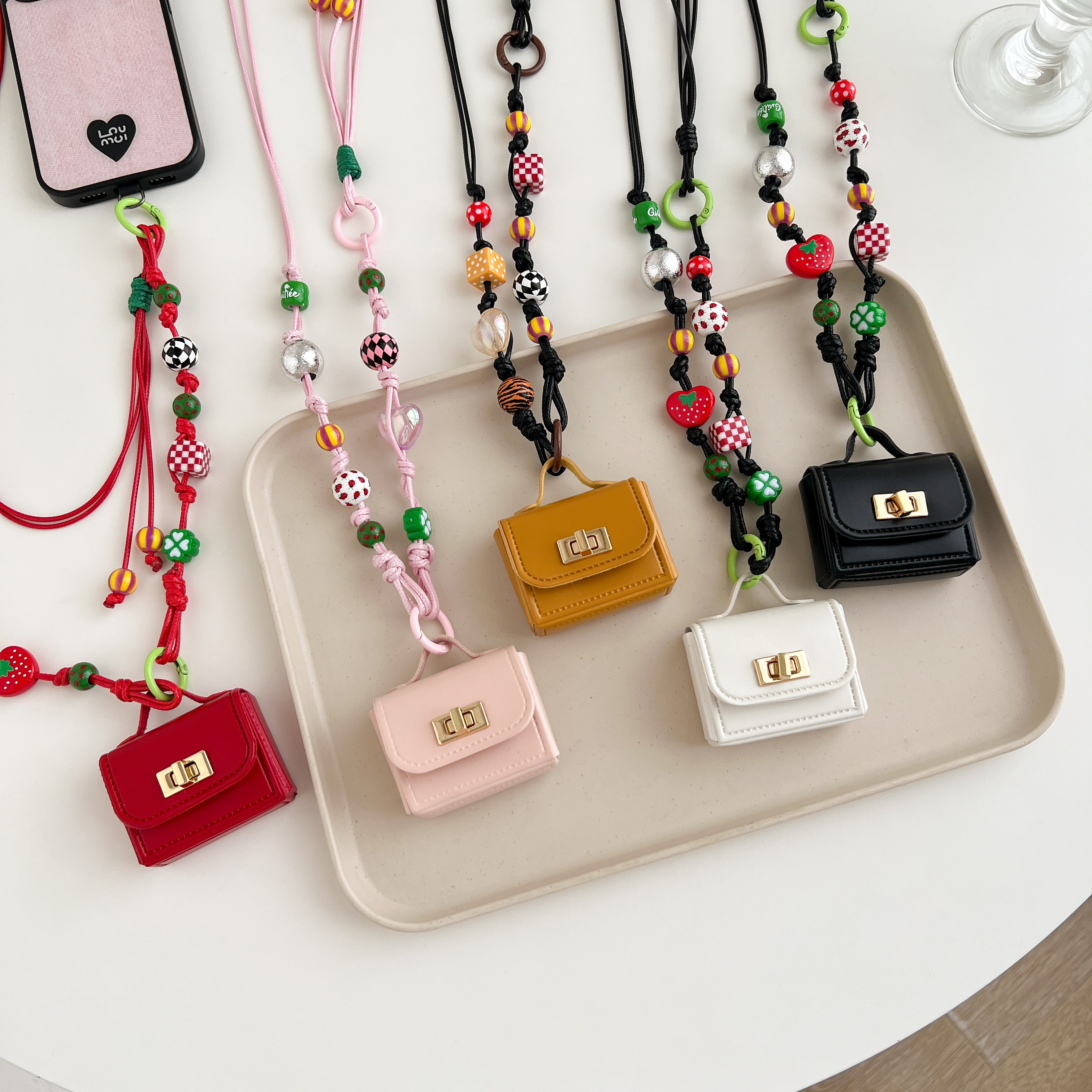 日韩原创手工编织可调节耳机PU公文包吊坠手机斜挎链条防丢挂绳美