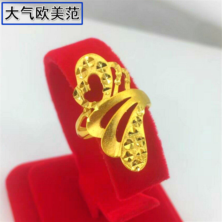 越南沙金结婚食指戒女夸张欧美个性镀黄金色仿真金戒指环久不掉色