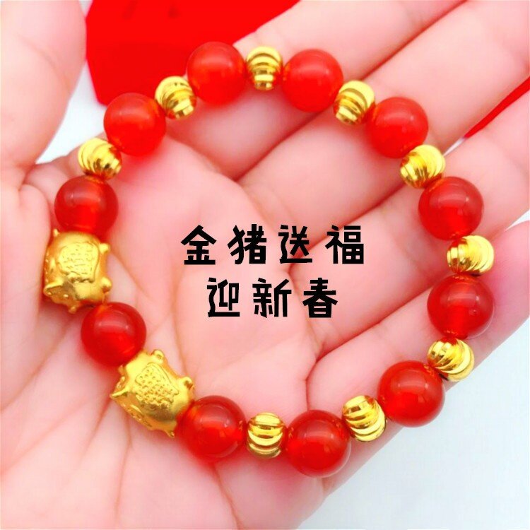 红玛瑙转运珠手链不掉色小金猪