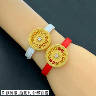 爆款八宝罗盘真皮带女士手链绳表带手绳可穿黄金珠皮带绳红皮手链