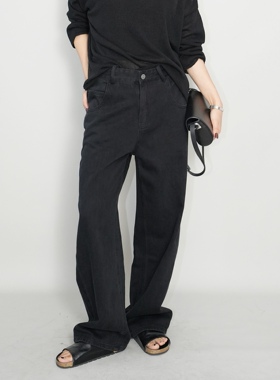 AIRROOM版型超绝！复古直筒牛仔裤宽松阔腿休闲拖地做旧黑色长裤