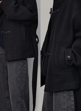 AIRROOM“重磅廓形”羊毛立领设计感系带高领宽松气质双面呢外套