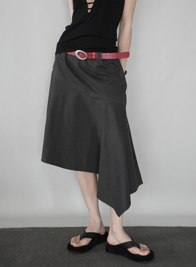 AIRROOM 不规则半身裙女2025夏季新款不对称设计感水洗黑色半裙