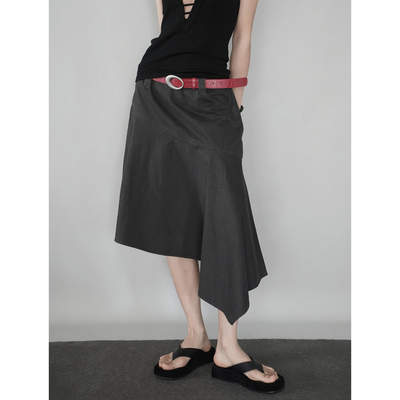 不规则水洗黑色设计感休闲半裙女