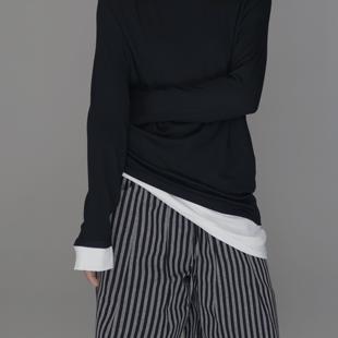 T恤女 AIRROOM撞色圆领时髦设计感舒适简约基础百搭宽松显瘦长袖