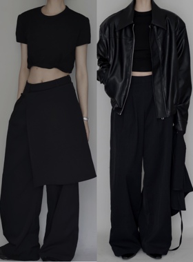 AIRROOM可拆卸裙裤小众设计感休闲黑色阔腿宽松新中式长裤夏新款