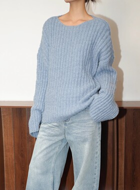 AIRROOM小众且温柔 气质显白廓形宽松圆领松弛感百搭宽松加厚毛衣