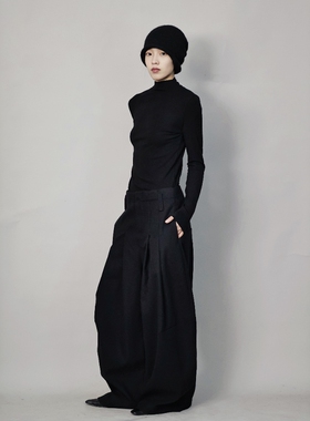 AIRROOM拽姐衣橱的复古磨毛西裤廓形加厚休闲弯刀磨毛休闲裤冬新