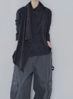 AIRROOM小众调性清冷不规则显瘦长袖针织衫慵懒松弛百搭上衣早春