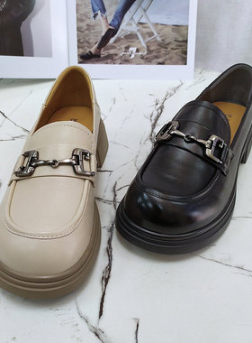 巴迪雅女鞋2024春欧洲站真皮英伦风圆头一脚蹬乐福鞋小皮鞋24602