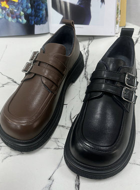 巴迪雅女鞋2023冬新欧洲站真皮英伦风粗跟一脚蹬乐福鞋棉鞋86621