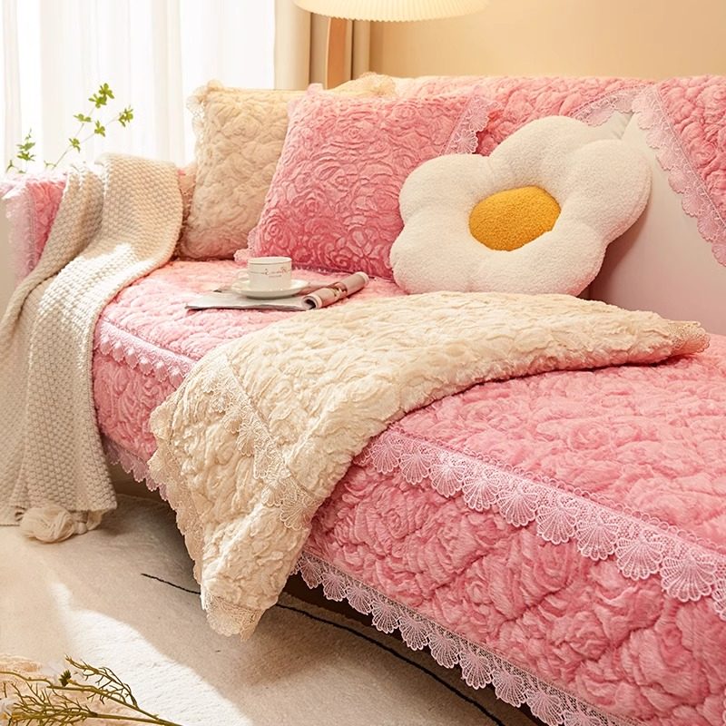 玫瑰绒毛绒沙发垫冬款防滑坐垫子加厚2024新款沙发套罩盖布巾冬季,居家布艺,沙发垫,淘宝优惠券,粉丝福利购,淘宝优惠卷