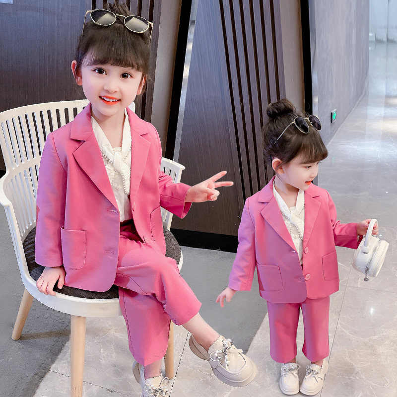 小孩西装236岁女童西装运动小童小香风两件套幼儿园校服套装秋季