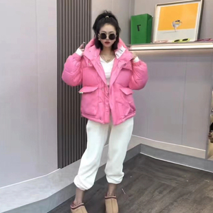 羽绒棉服女短款2022秋冬爆款彩色棉衣连帽面包服洋气小个子棉袄潮