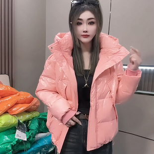羽绒棉服女潮款免洗连帽韩范刺绣连帽纯色双兜时尚宽松网红棉衣