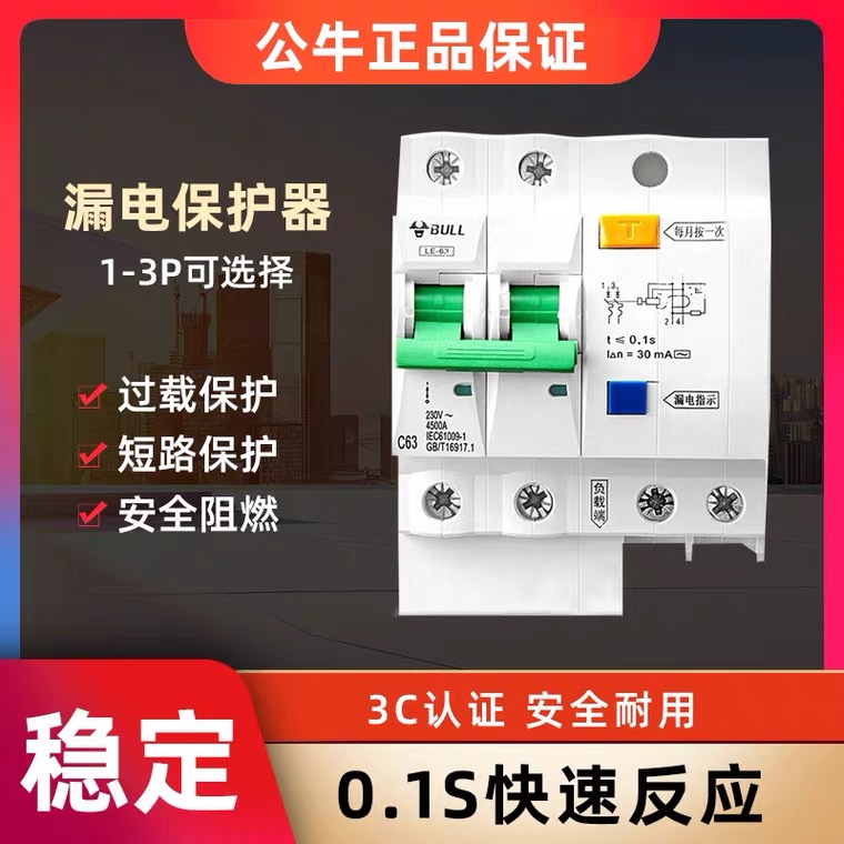公牛漏电保护2p63a电闸带漏保