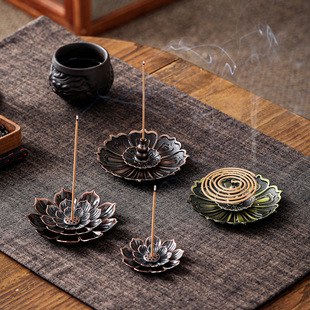 莲花香插香座点香座盘托香托线香家用室内檀香炉家用香道摆件