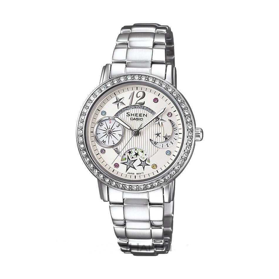 卡西欧星空镶钻石英女士腕表