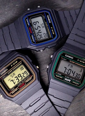 现货卡西欧复古电子透明手表男女防水石英小方表F-91W 91WS 91WM