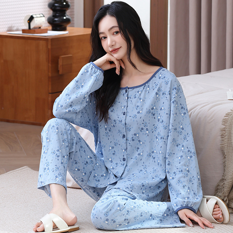 睡衣女式秋季家居服套装纯棉大码时尚感碎花中年妈妈春秋款可外穿