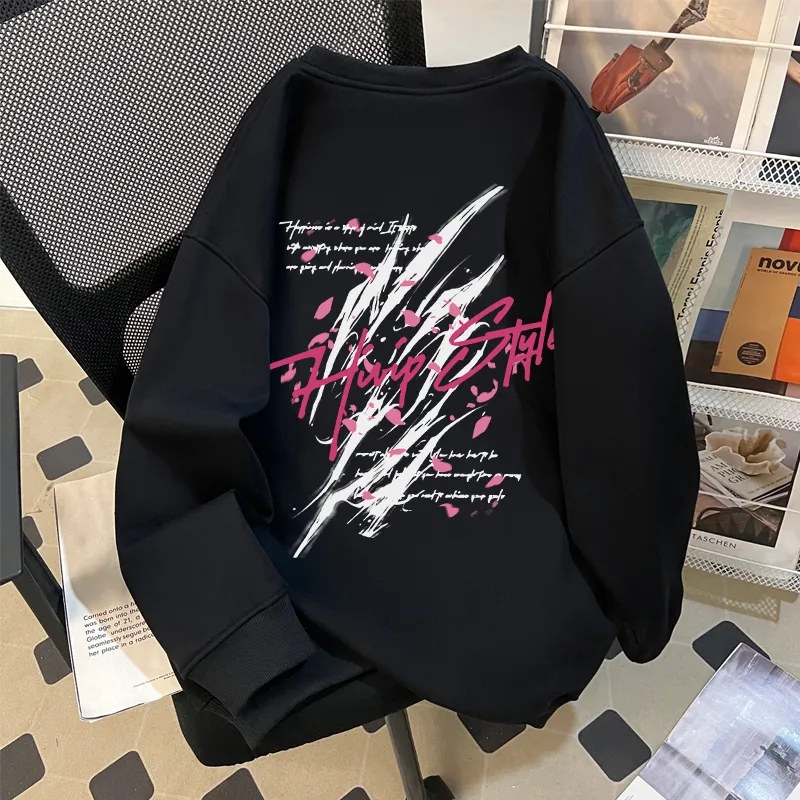 2025新款秋冬加绒加厚卫衣女装宽松圆领套头长袖上衣情侣装外套潮